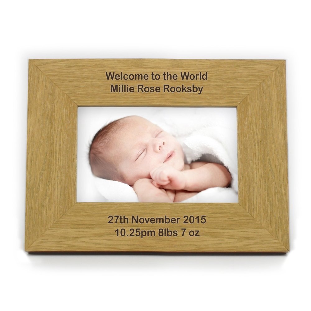 Personalised Long Message 6x4 Inch Landscape Oak Finish Photo Frame