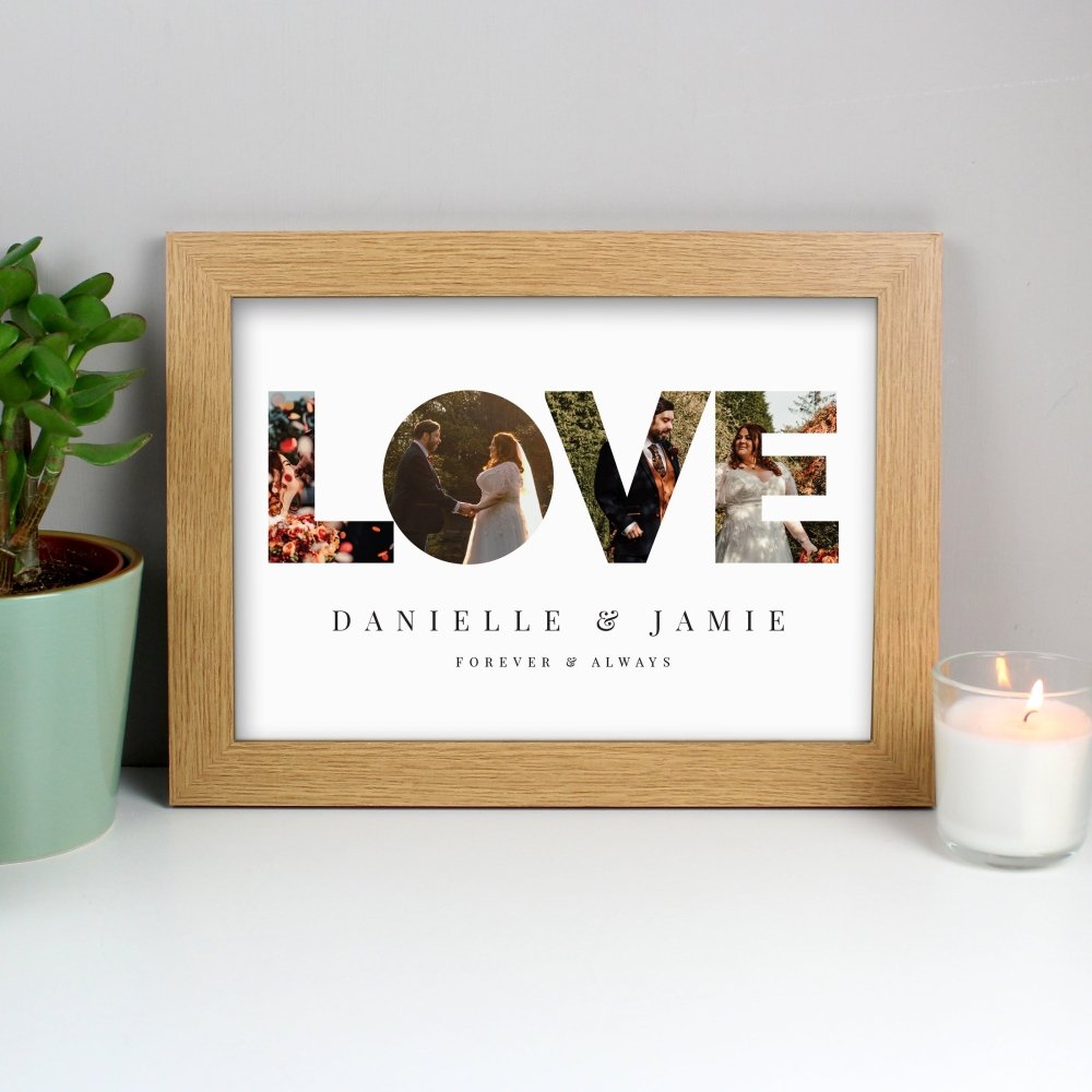 Personalised Love Photo Upload Oak A4 Framed Print