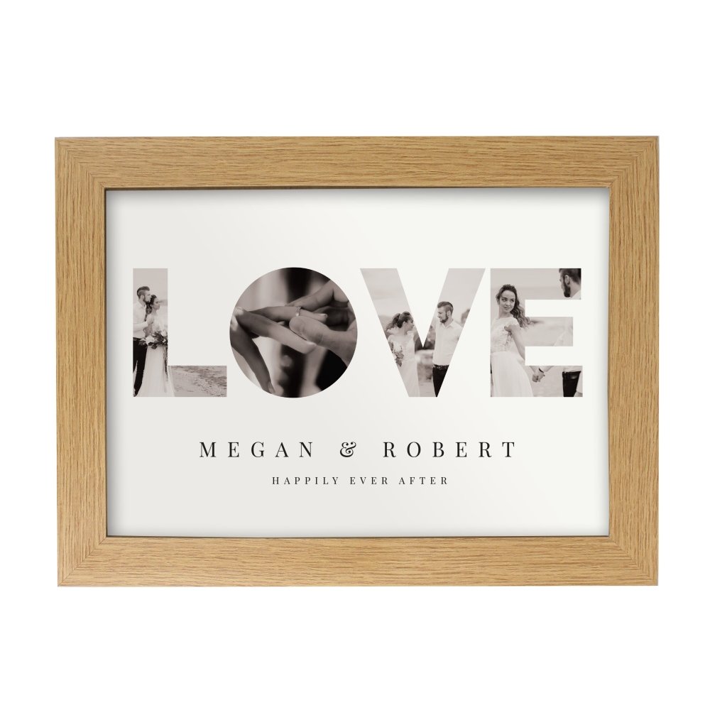 Personalised Love Photo Upload Oak A4 Framed Print