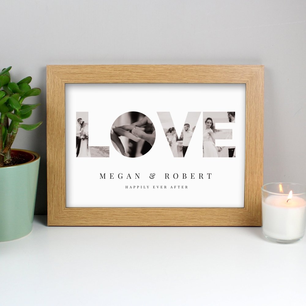 Personalised Love Photo Upload Oak A4 Framed Print