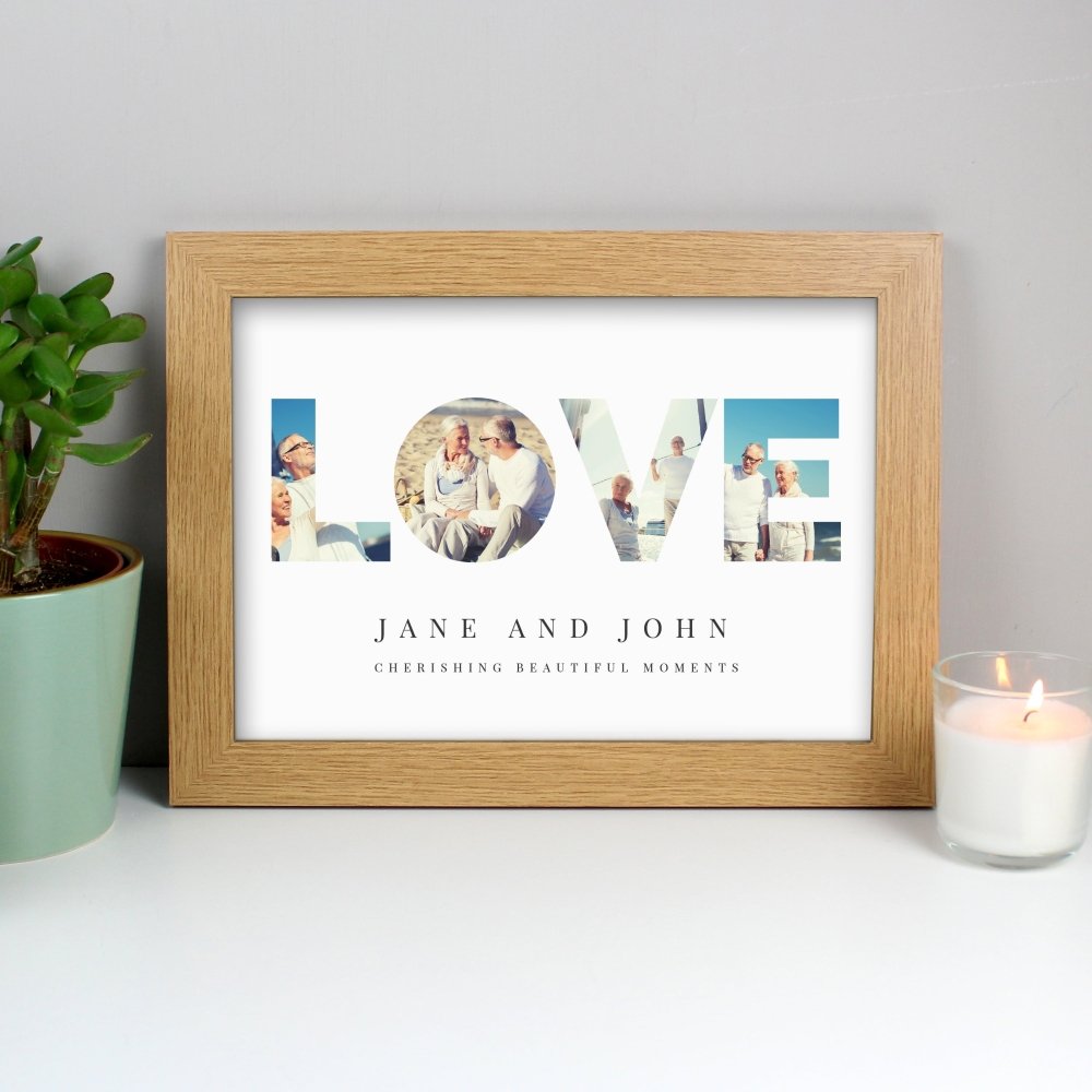 Personalised Love Photo Upload Oak A4 Framed Print