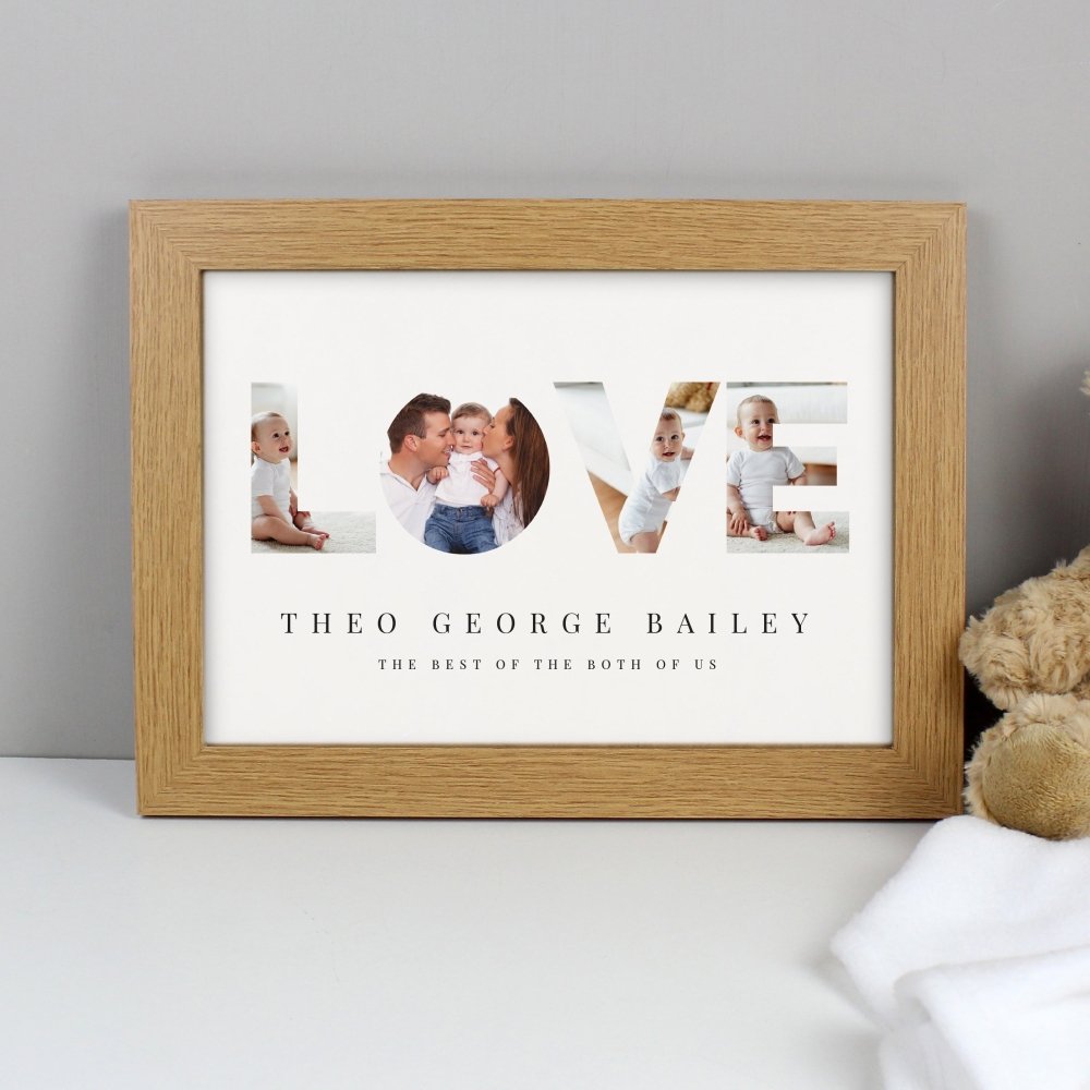 Personalised Love Photo Upload Oak A4 Framed Print