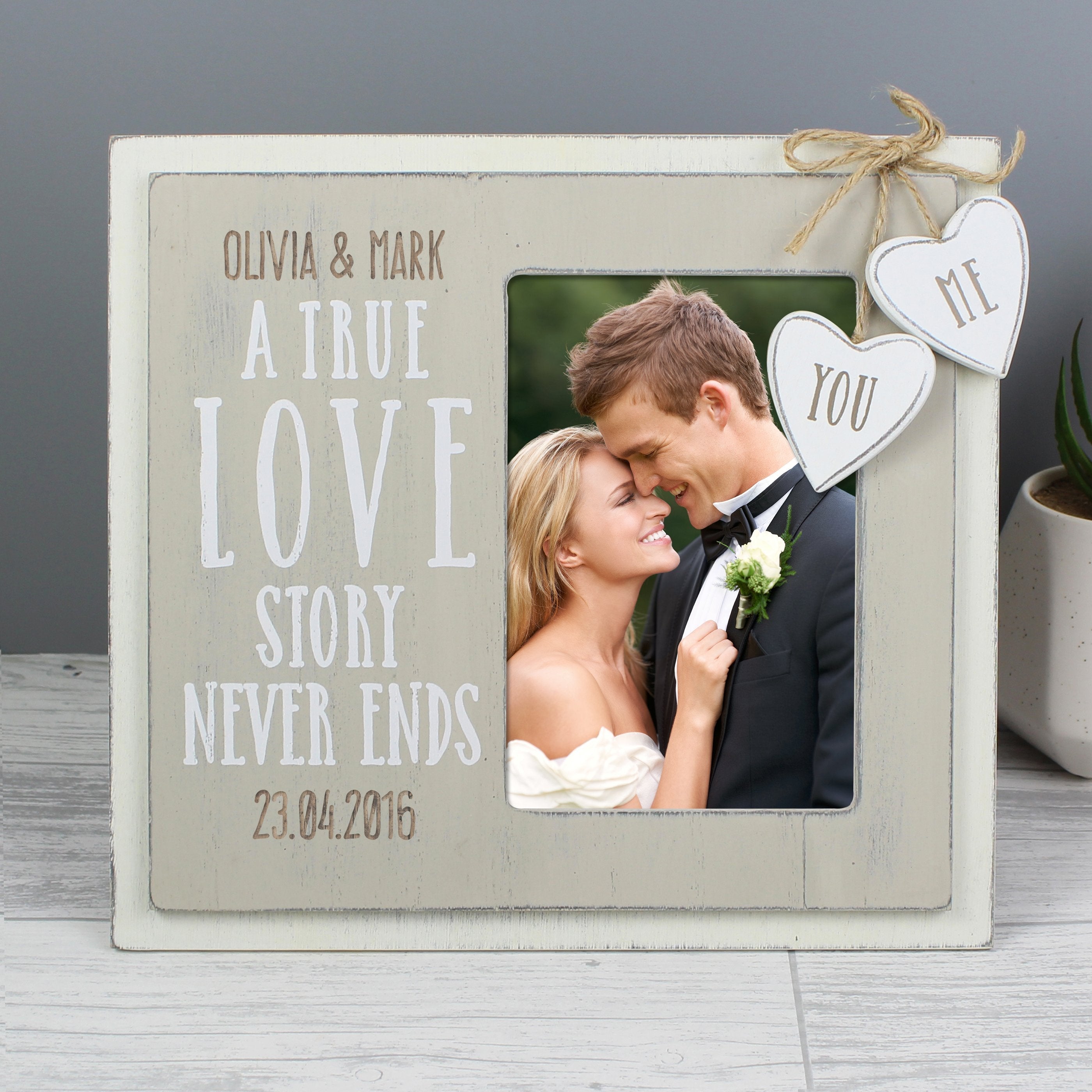Personalised Love Story 4x6 Inch Wooden Photo Frame