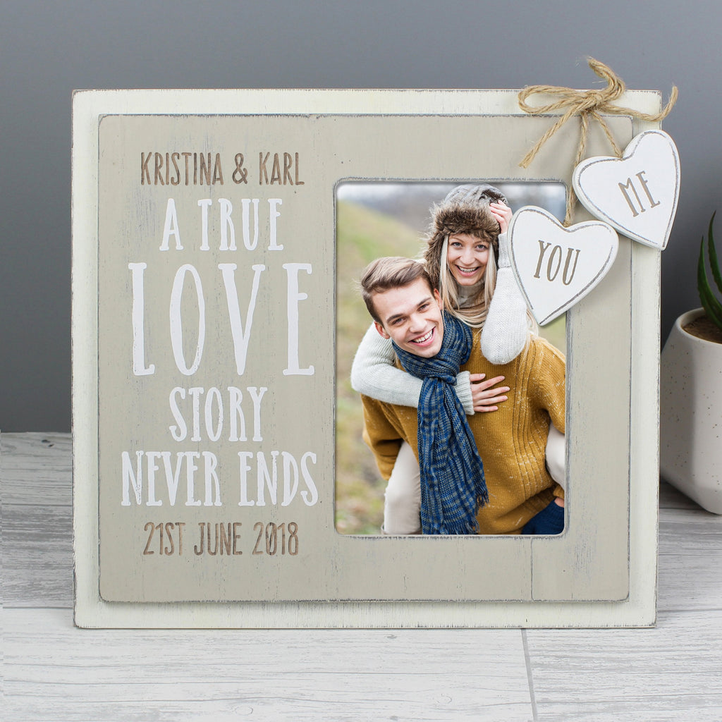 Personalised Love Story 4x6 Inch Wooden Photo Frame
