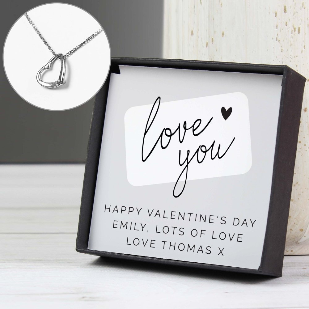 Personalised Love You Sentiment Silver Tone Necklace And Box