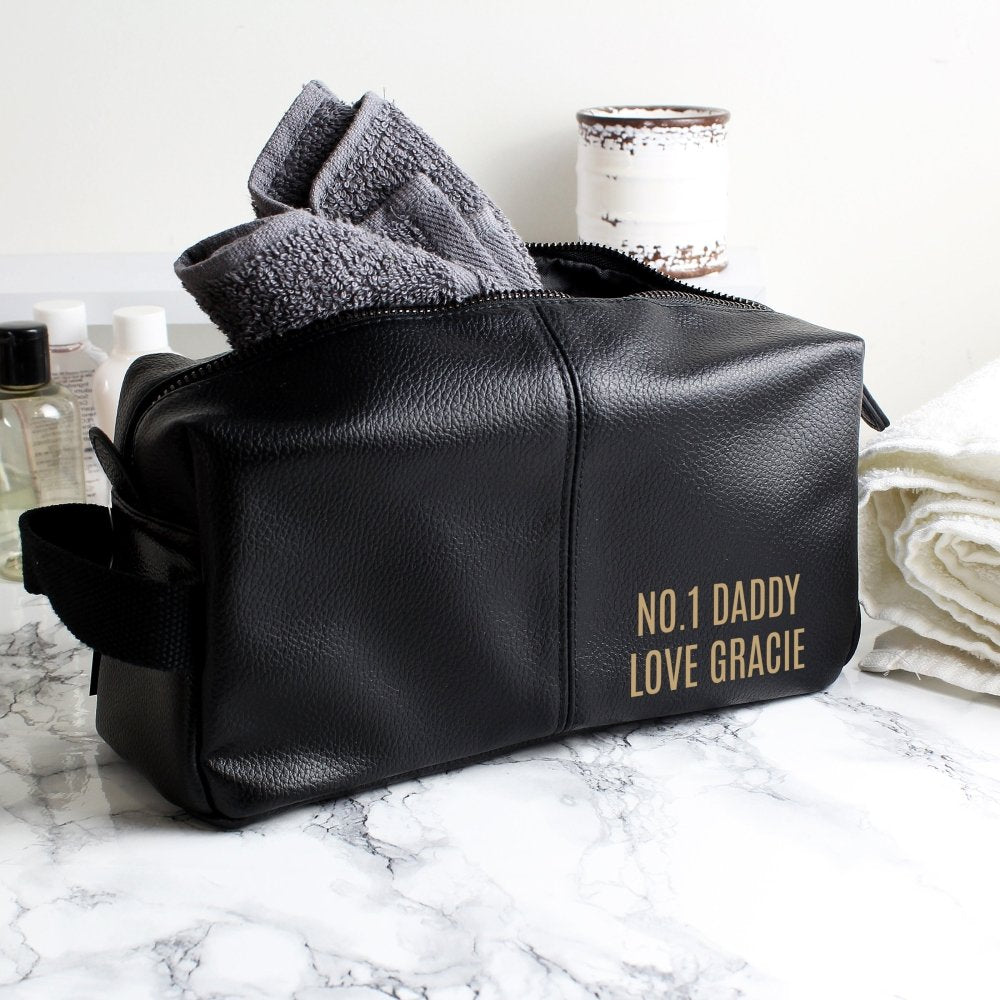 Personalised Luxury Black Leatherette Wash Bag