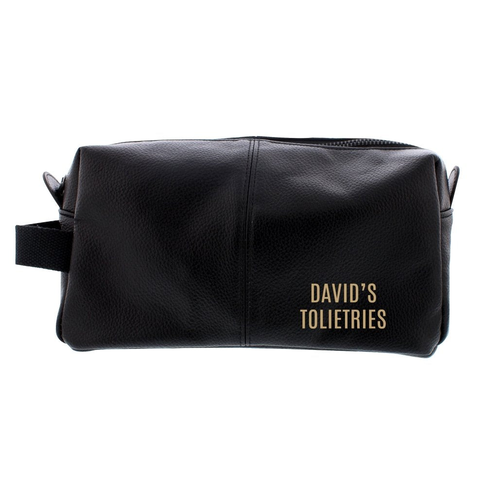 Personalised Luxury Black Leatherette Wash Bag