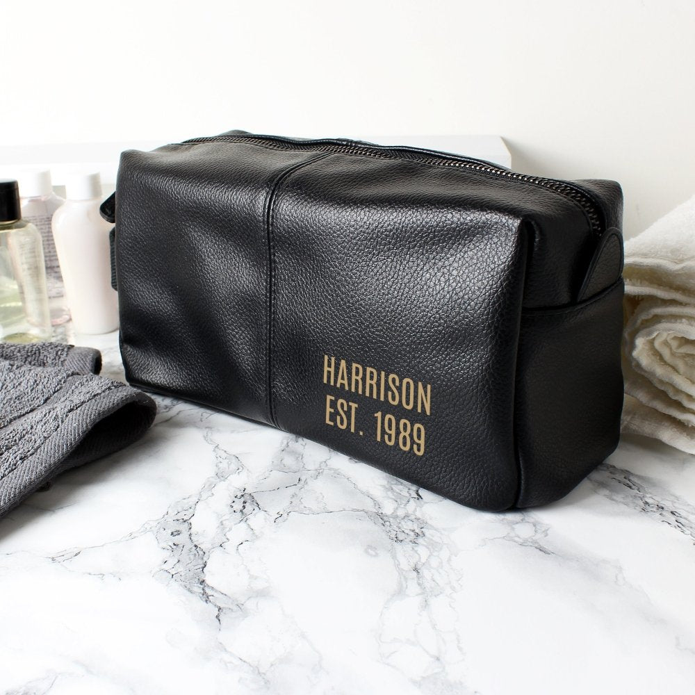 Personalised Luxury Black Leatherette Wash Bag