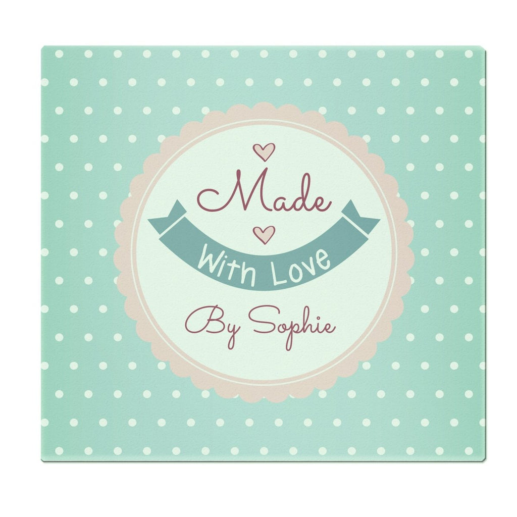 Personalised Made With Love Glass Chopping Board/Worktop Saver
