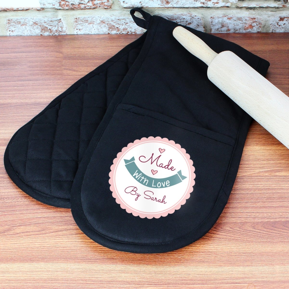 Personalised Made With Love Oven Gloves