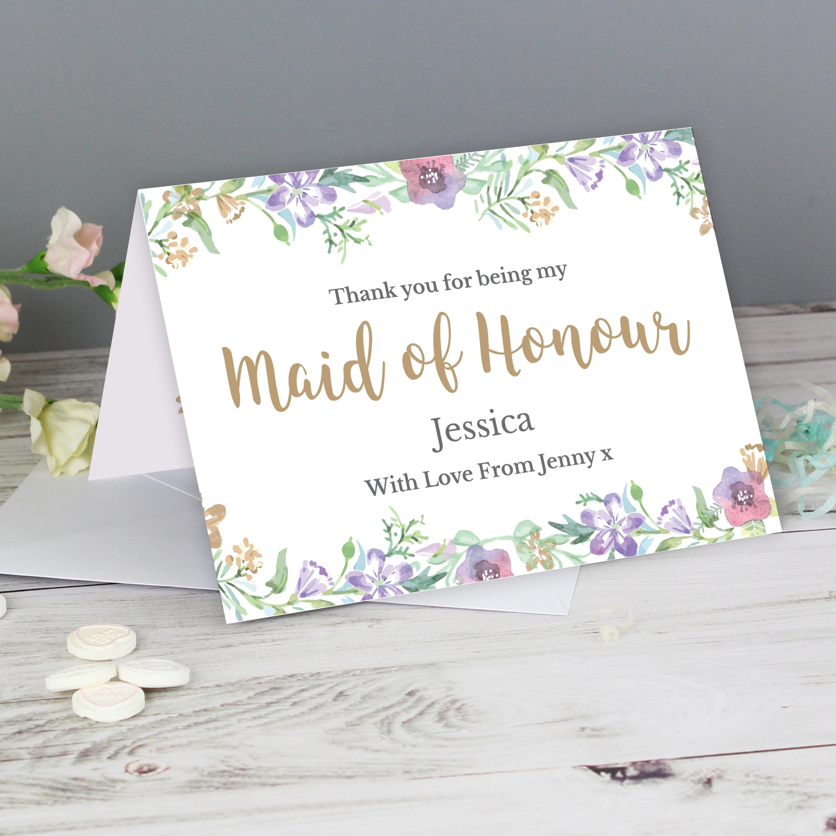 Personalised Maid Of Honour 'Floral Watercolour Wedding' Card