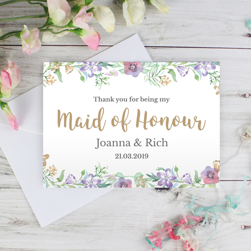 Personalised Maid Of Honour 'Floral Watercolour Wedding' Card