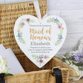 Personalised Maid Of Honour 'Floral Watercolour Wedding' Large Wooden Heart Decoration