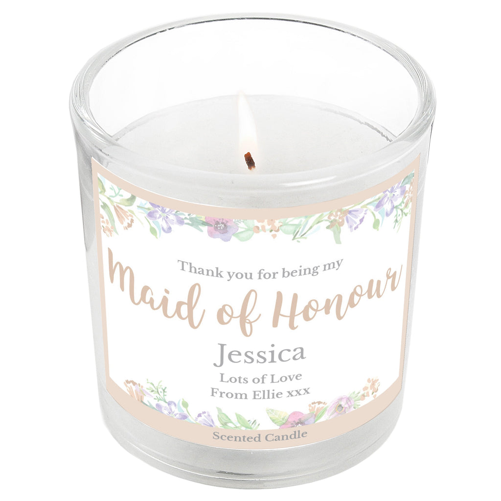 Personalised Maid Of Honour 'Floral Watercolour Wedding' Scented Jar Candle