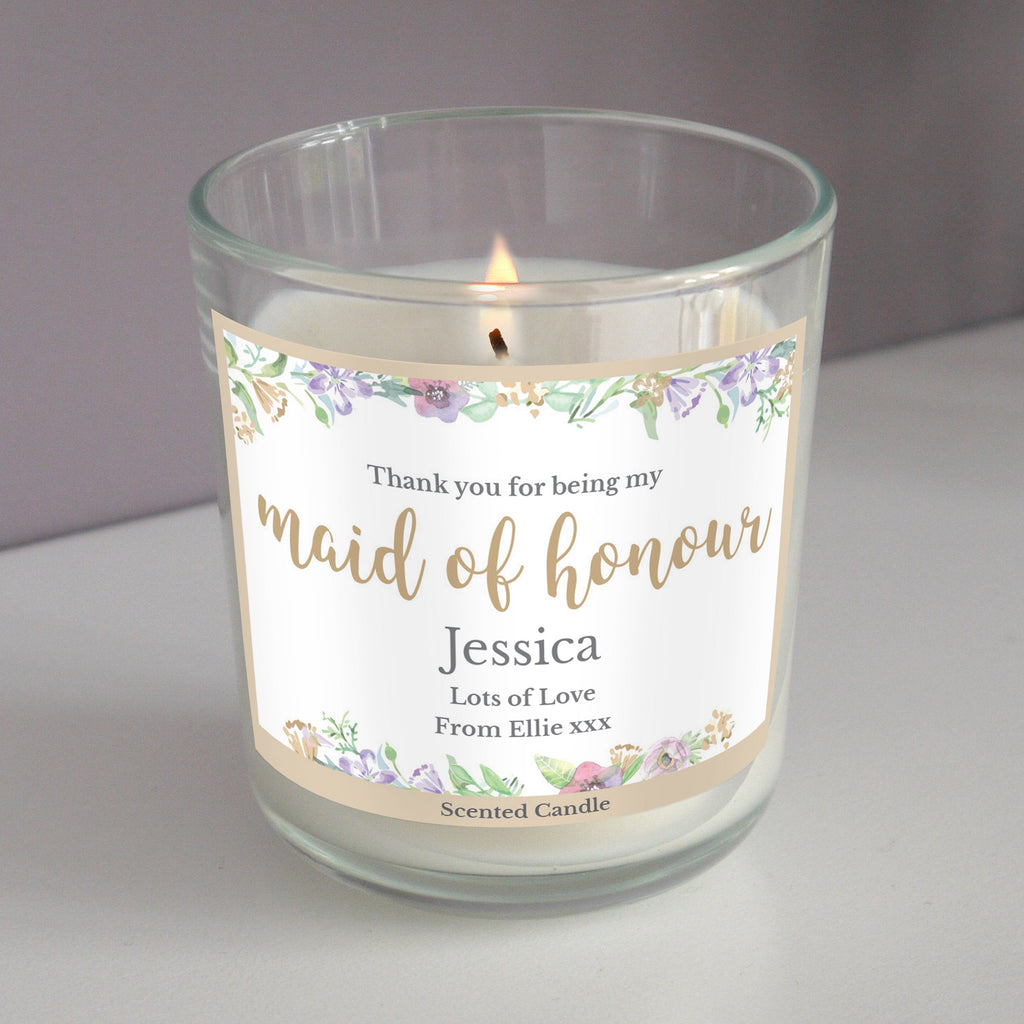 Personalised Maid Of Honour 'Floral Watercolour Wedding' Scented Jar Candle