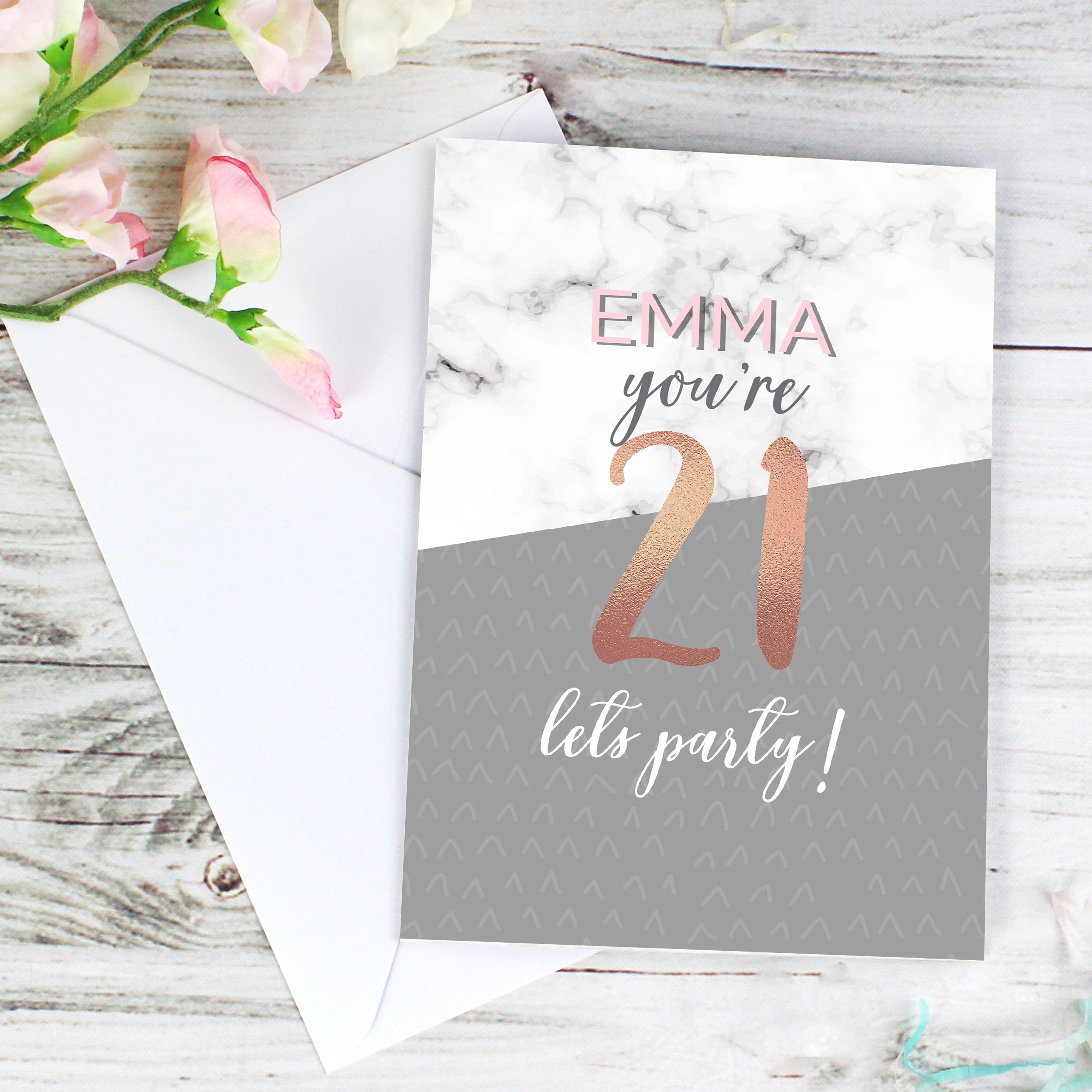 Personalised Marble And Rose Gold Birthday Card