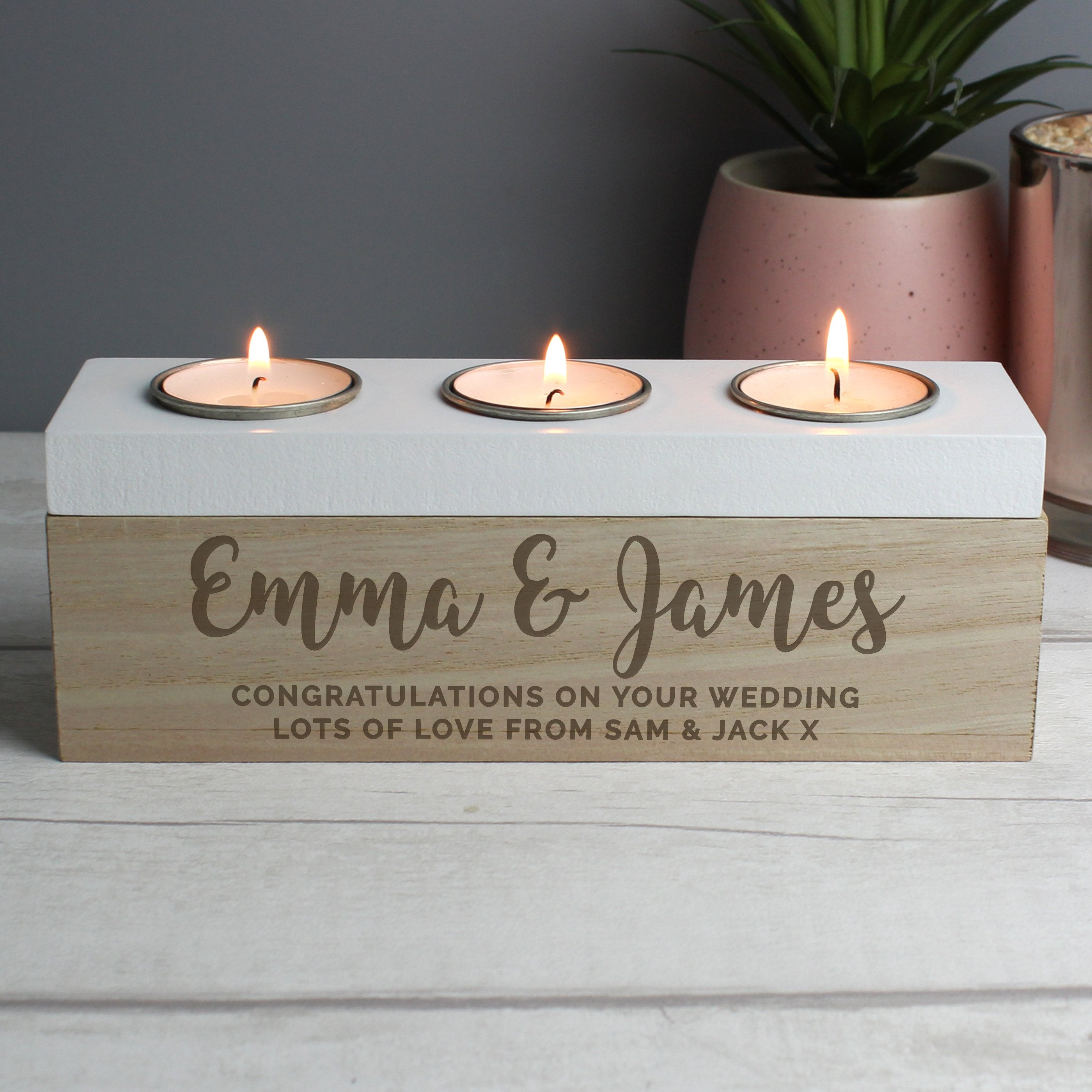 Personalised Couple Triple Tea Light Box