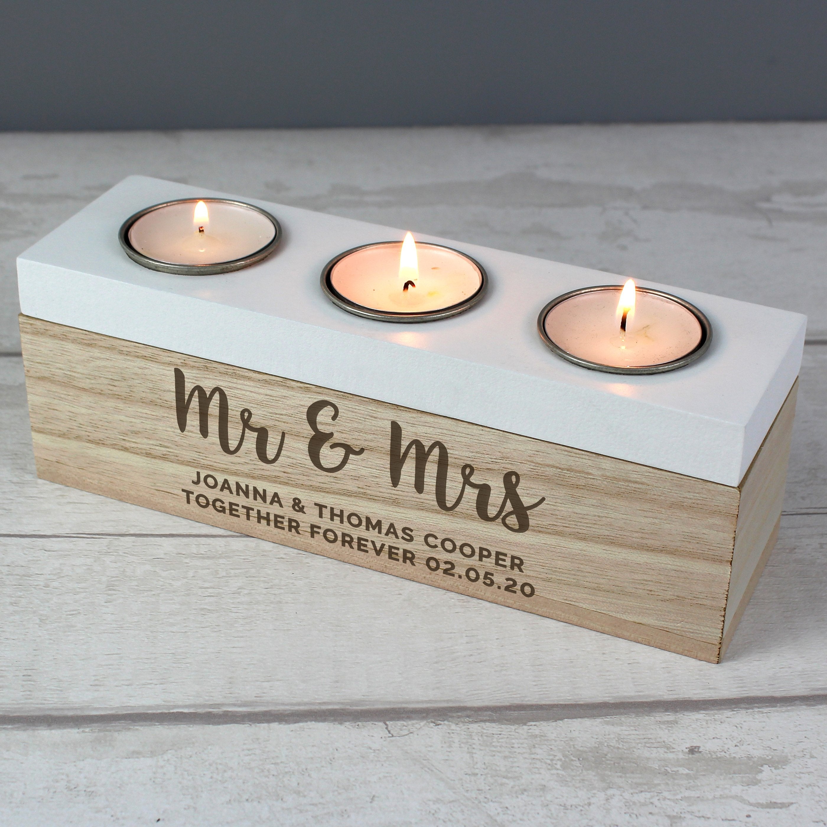 Personalised Couple Triple Tea Light Box