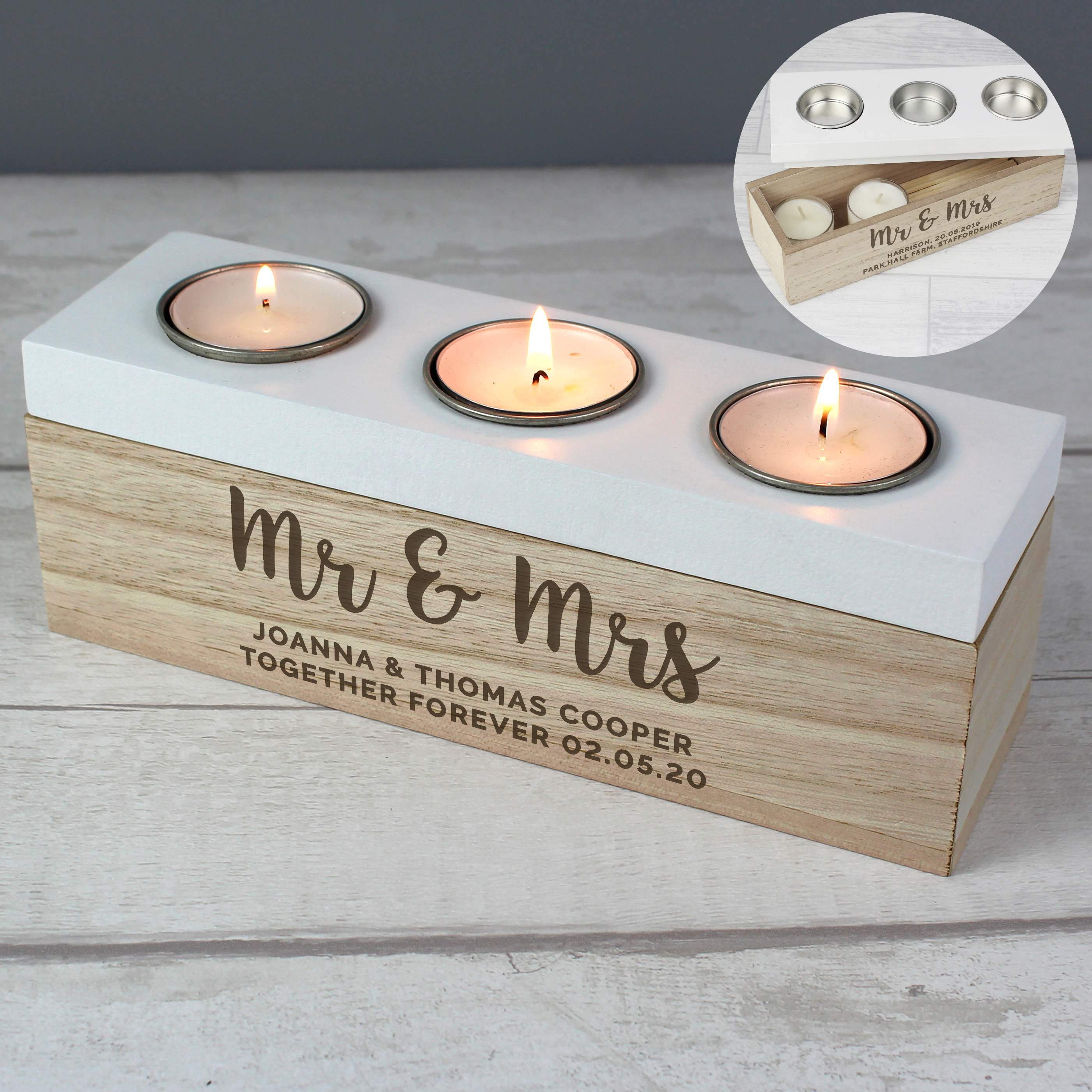 Personalised Couple Triple Tea Light Box