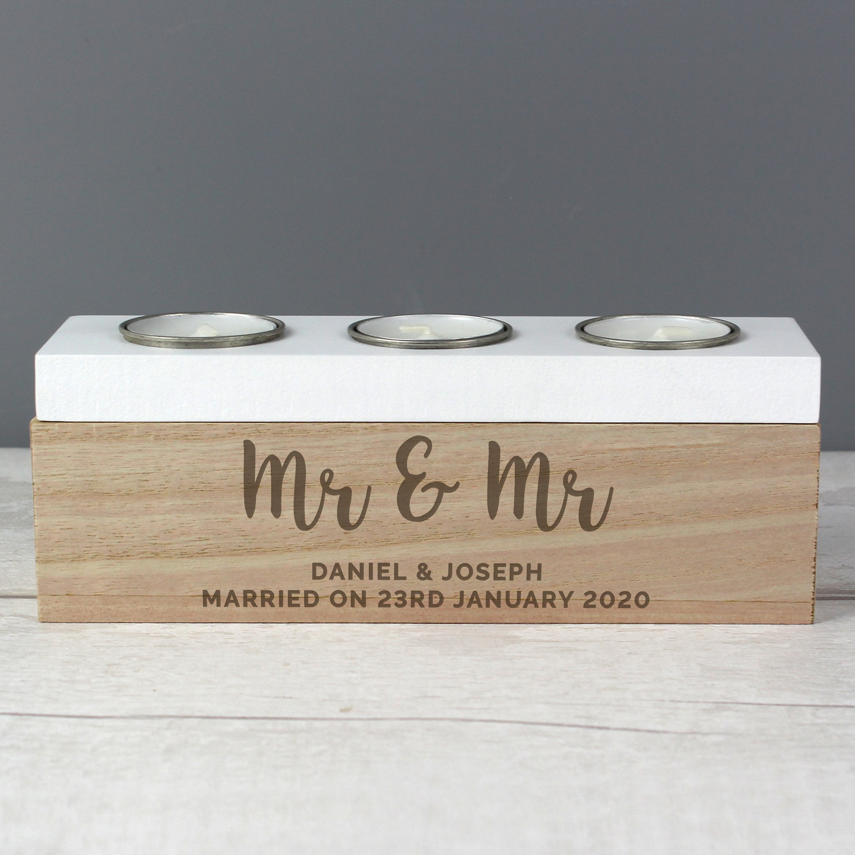 Personalised Couple Triple Tea Light Box