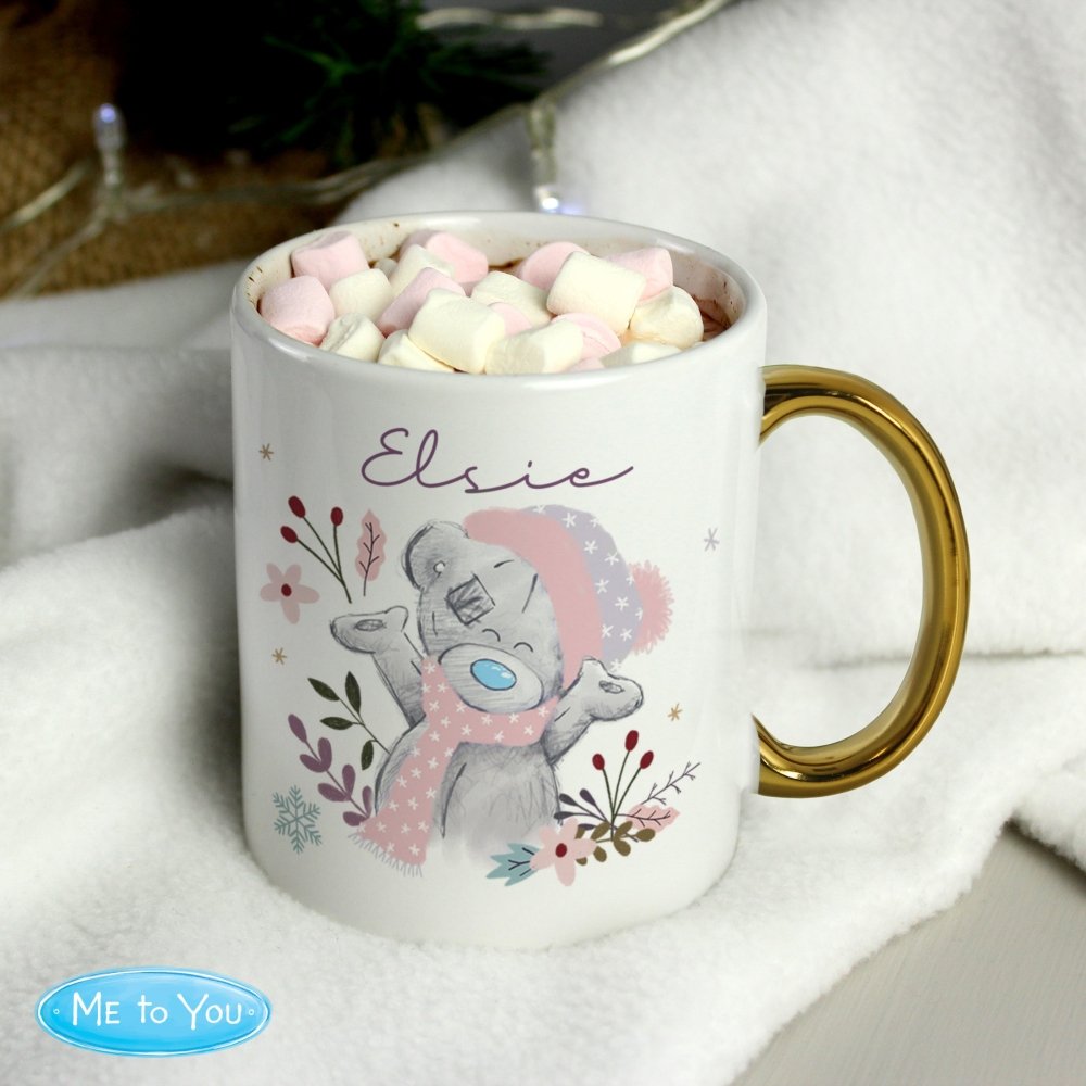 Personalised Me To You Cosy Winter Gold HandLED Mug