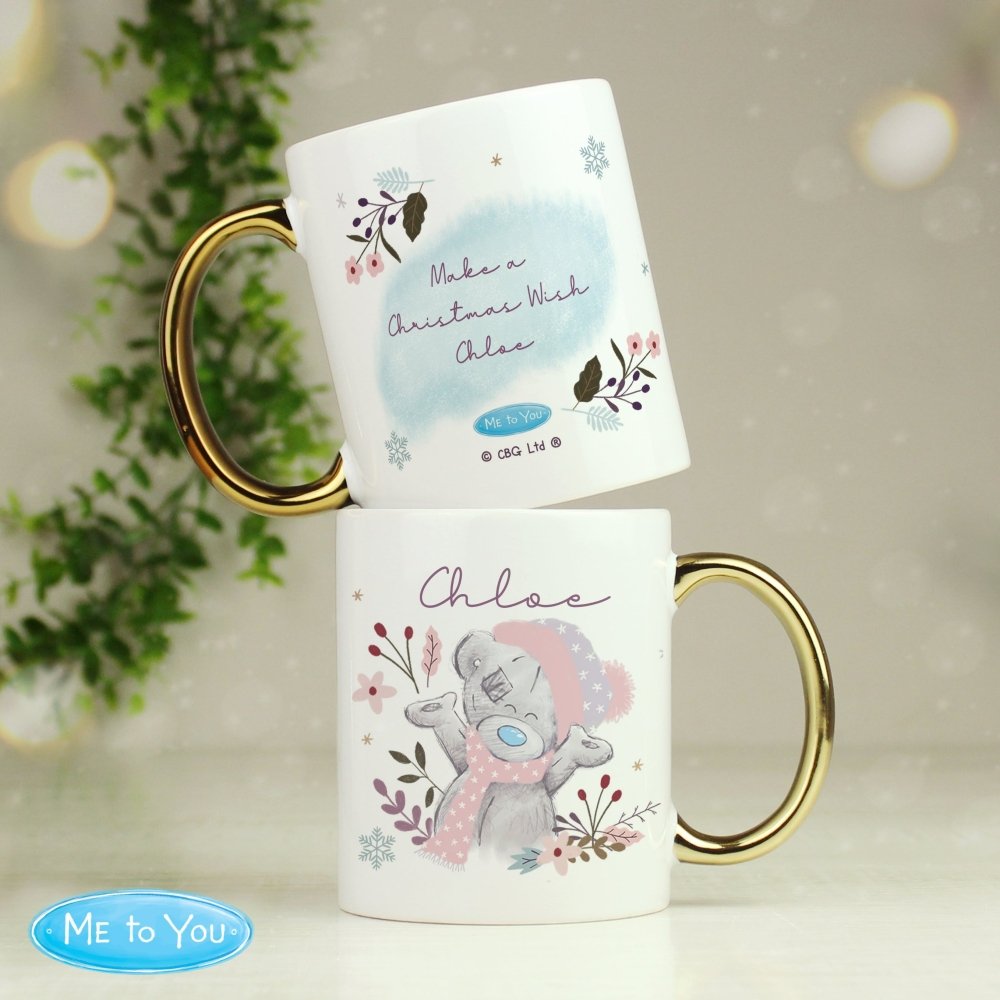 Personalised Me To You Cosy Winter Gold HandLED Mug