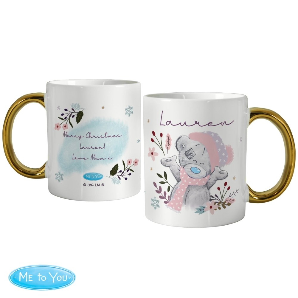 Personalised Me To You Cosy Winter Gold HandLED Mug