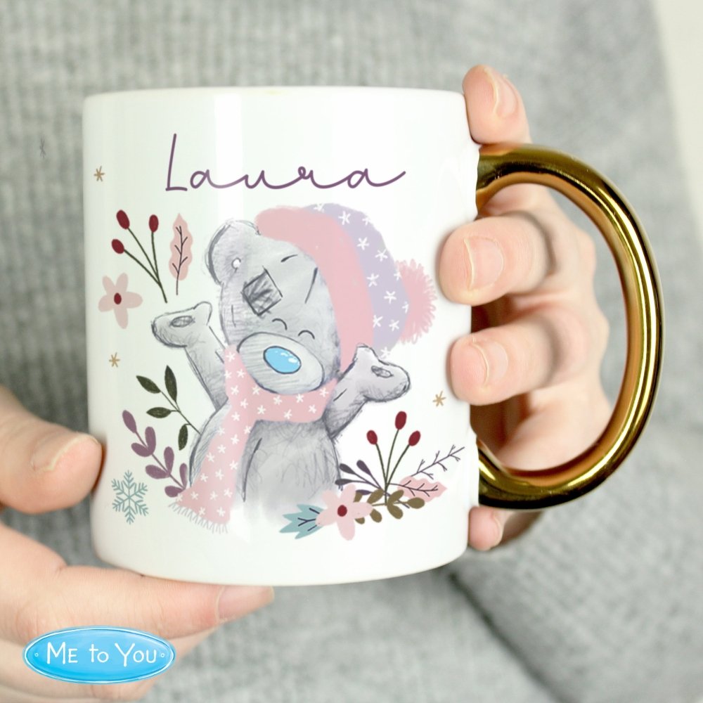 Personalised Me To You Cosy Winter Gold HandLED Mug