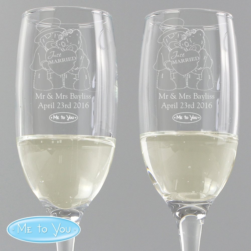 Personalised Me To You Engraved Wedding Pair Of Flutes