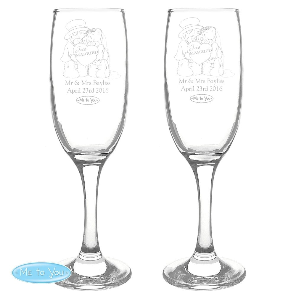 Personalised Me To You Engraved Wedding Pair Of Flutes With Gift Box