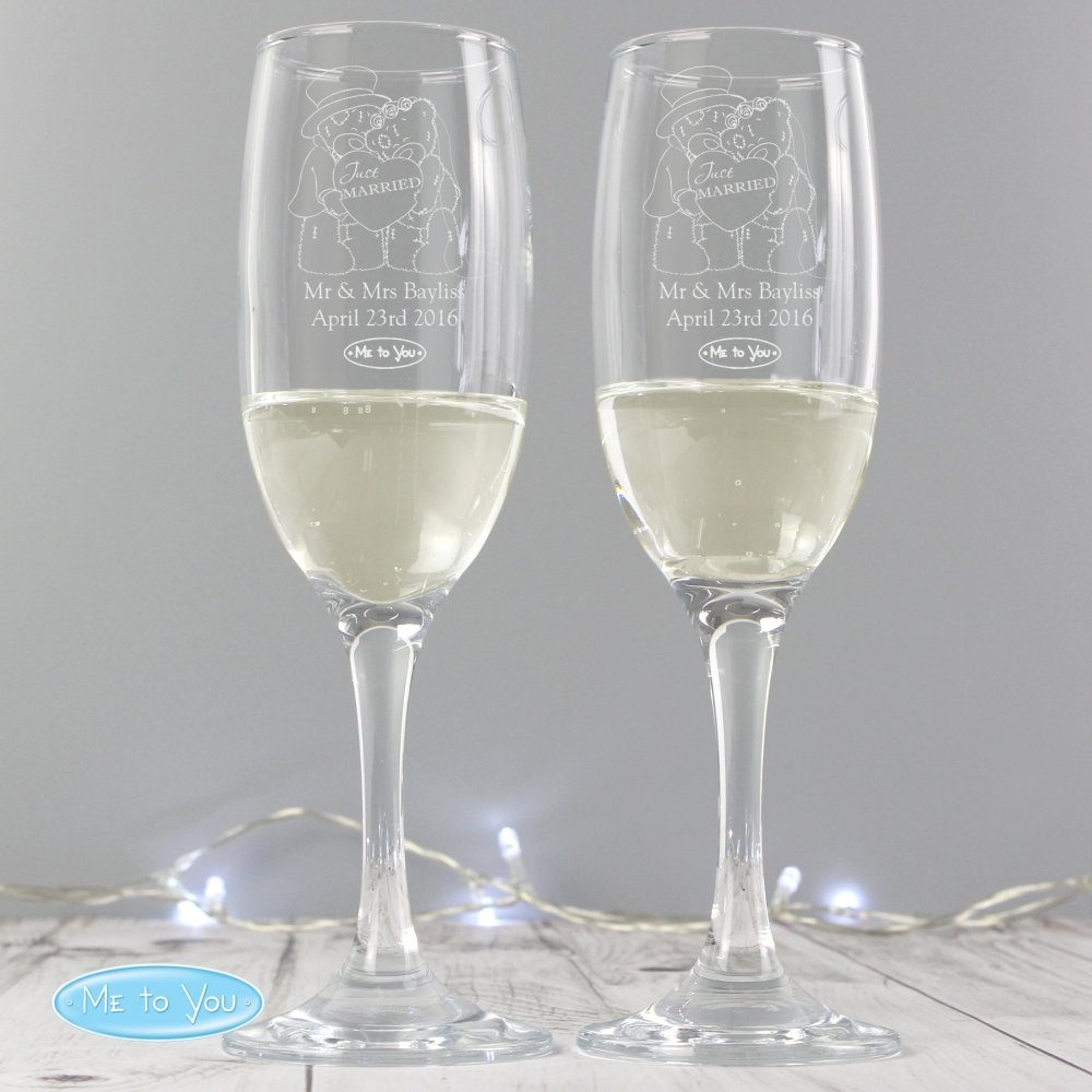 Personalised Me To You Engraved Wedding Pair Of Flutes With Gift Box