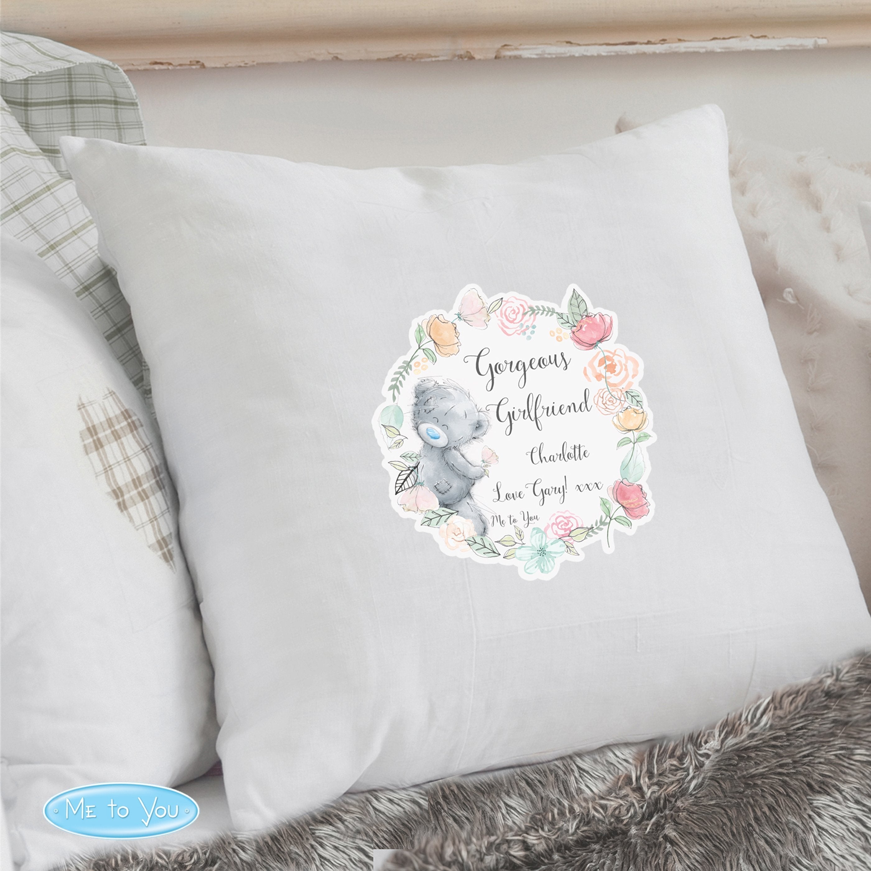 Personalised Me To You Floral Cream Cushion Cover