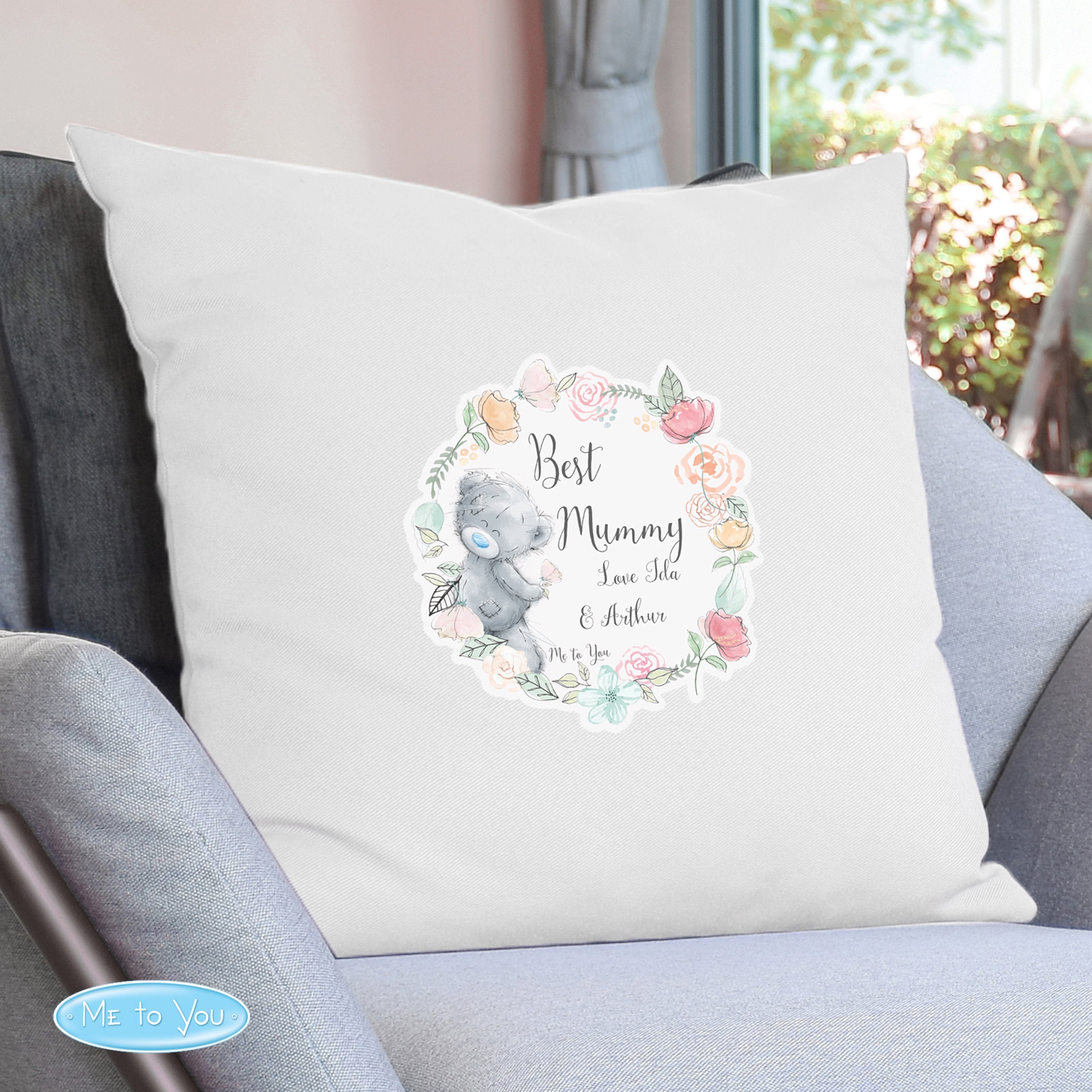 Personalised Me To You Floral Cream Cushion Cover