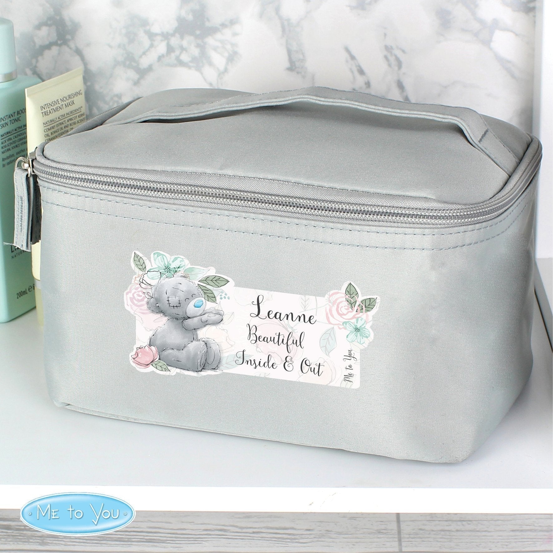 Personalised Me To You Floral Grey Vanity Bag