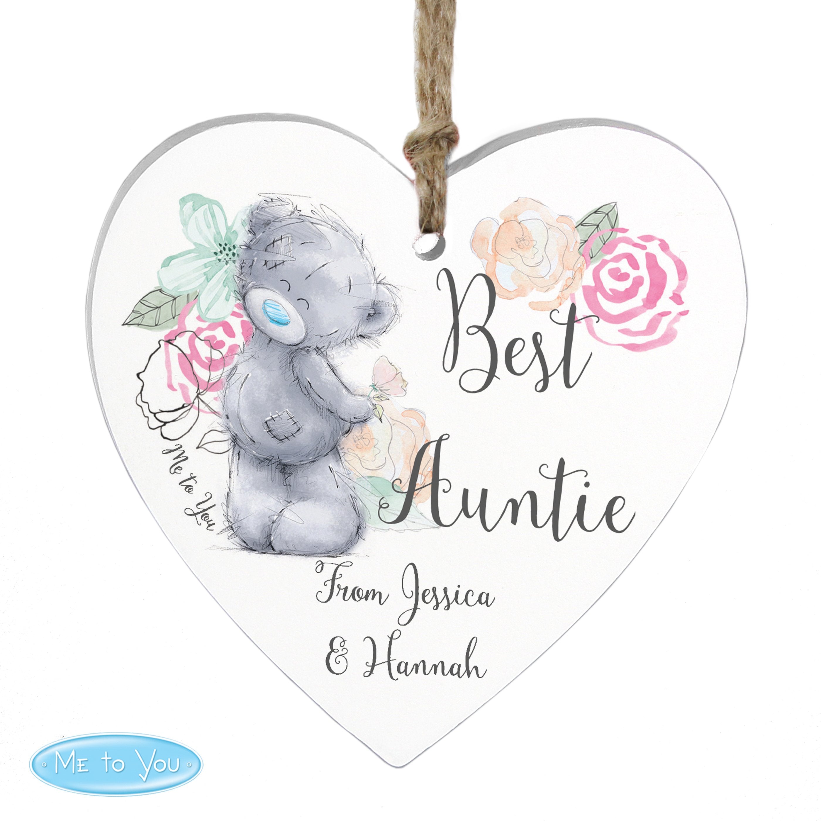 Personalised Me To You Floral Wooden Heart Decoration