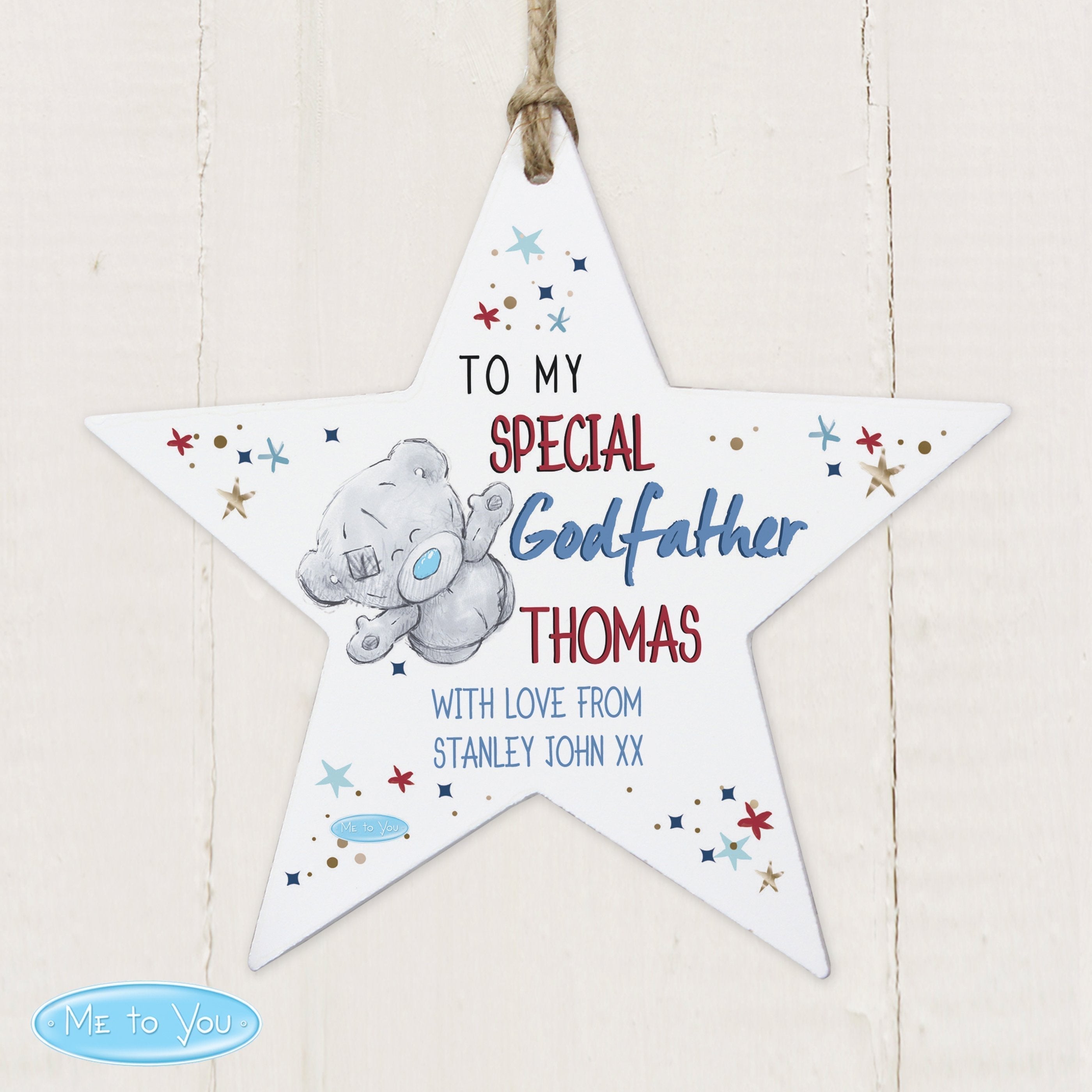 Personalised Me To You Godfather Wooden Star Decoration