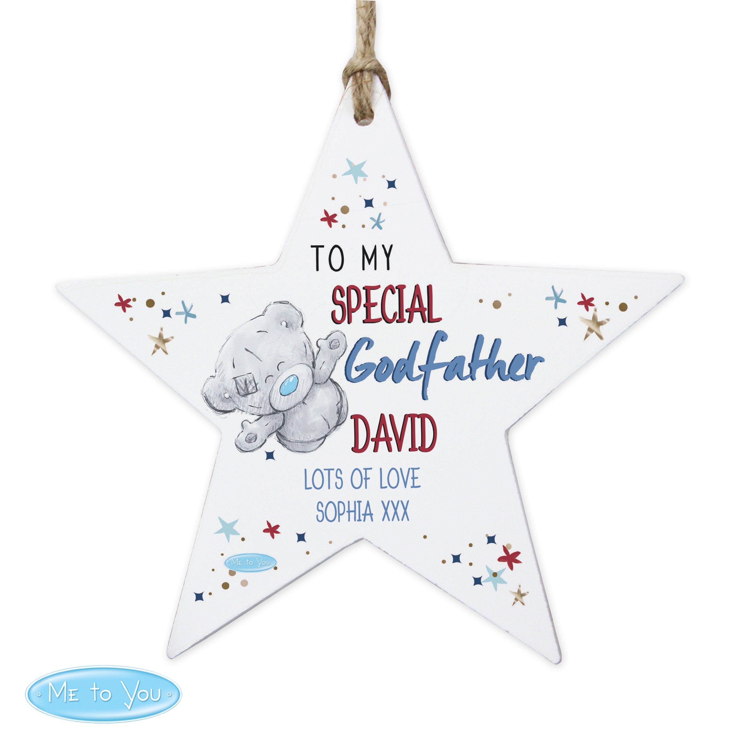 Personalised Me To You Godfather Wooden Star Decoration