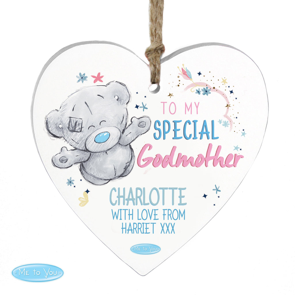 Personalised Me To You Godmother Wooden Heart Decoration