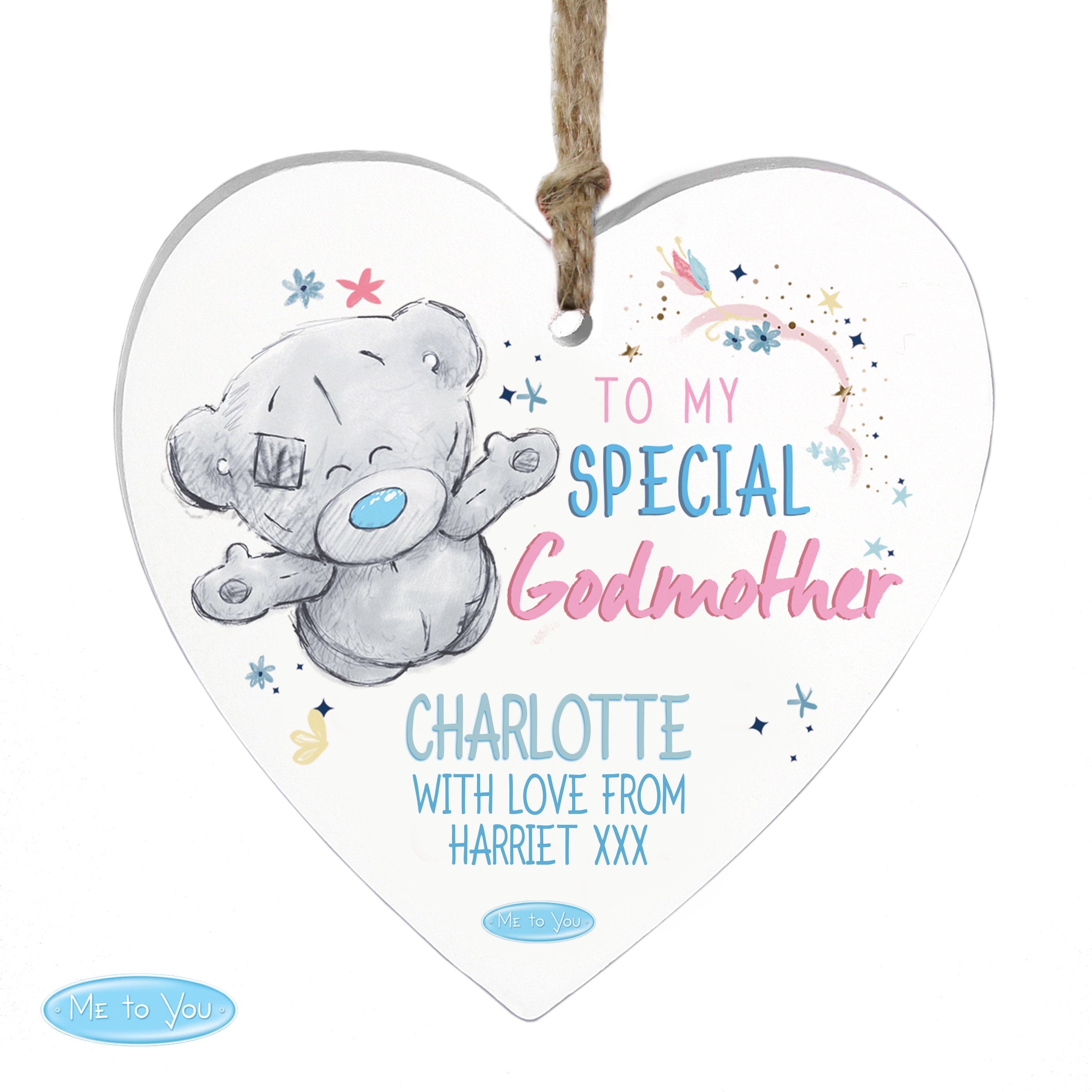 Personalised Me To You Godmother Wooden Heart Decoration