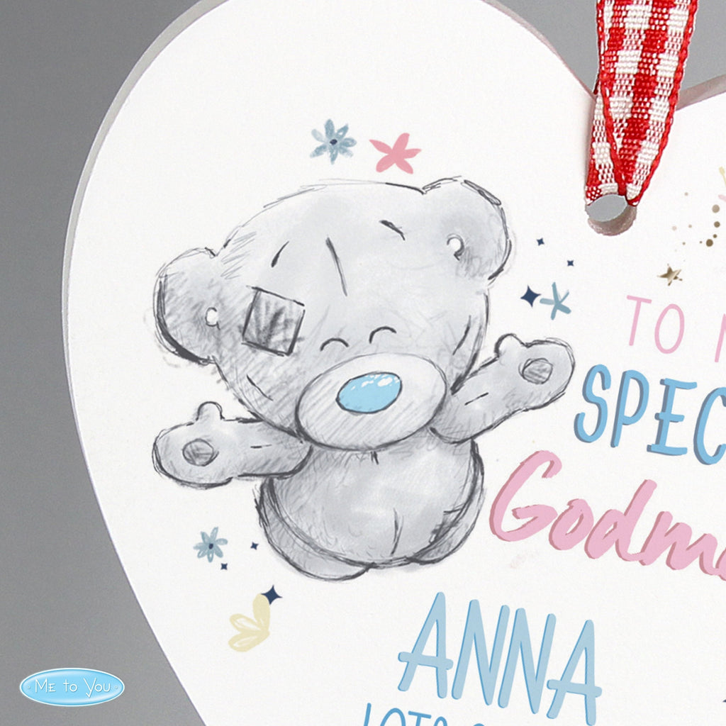 Personalised Me To You Godmother Wooden Heart Decoration