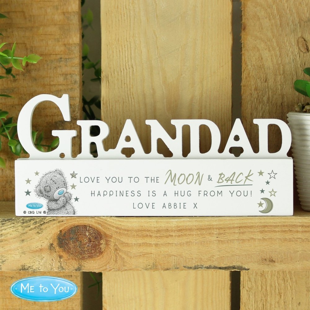 Personalised Me To You Moon And Back Wooden Grandad Ornament