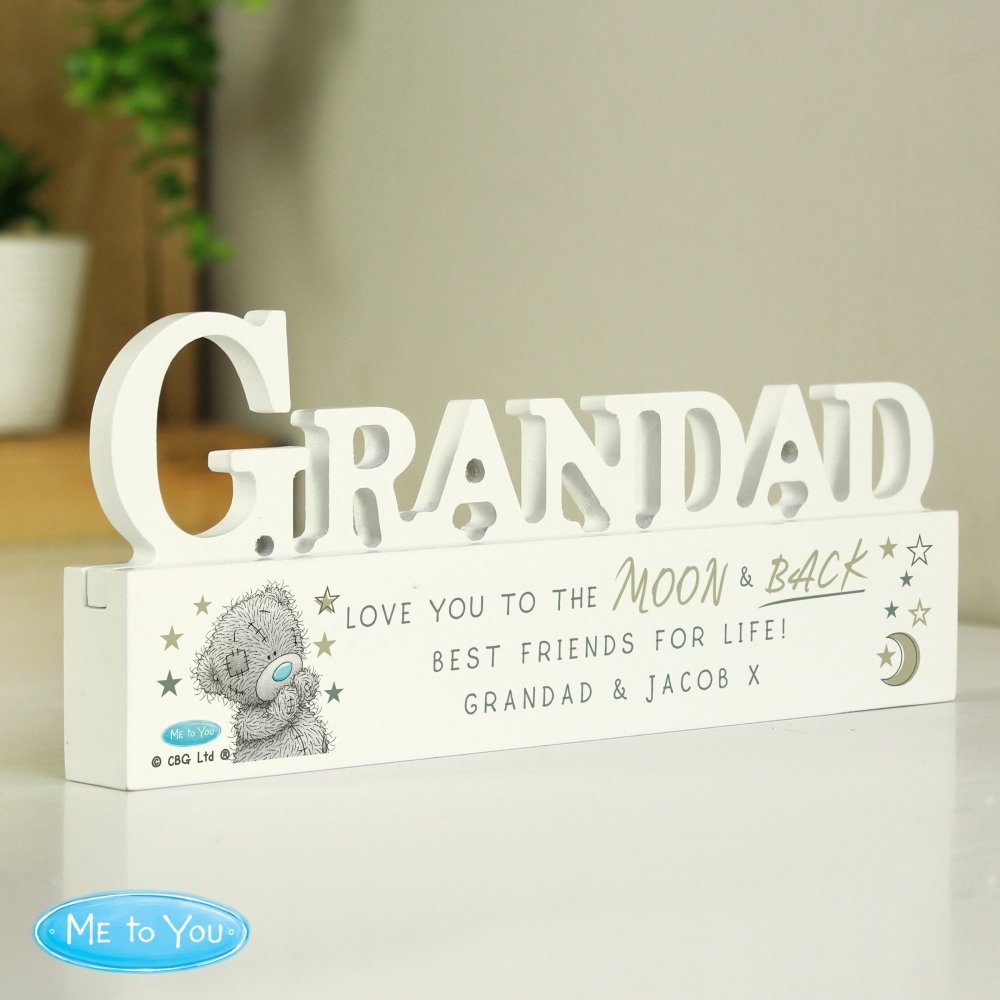 Personalised Me To You Moon And Back Wooden Grandad Ornament