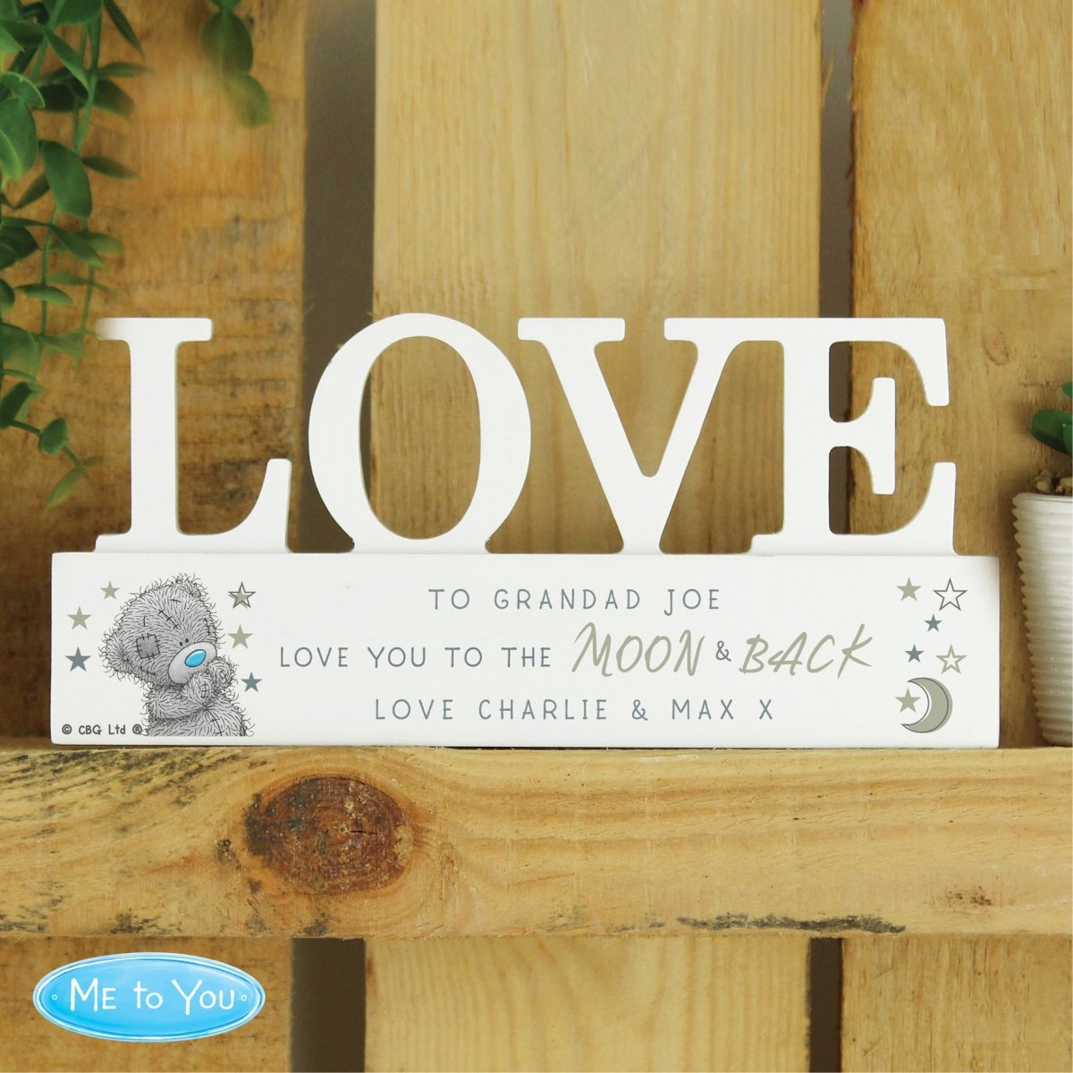 Personalised Me To You Moon And Back Wooden Love Ornament