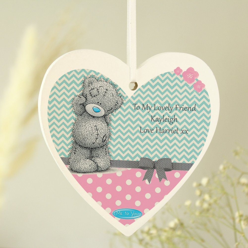 Personalised Me To You Pastel Polka Dot For Her Wooden Heart Decoration
