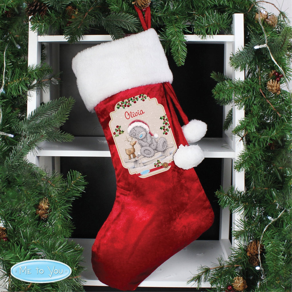 Personalised Me To You Reindeer Luxury Red Stocking