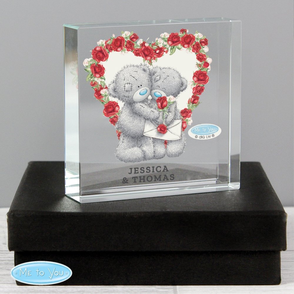 Personalised Me To You Rose Heart Crystal Token