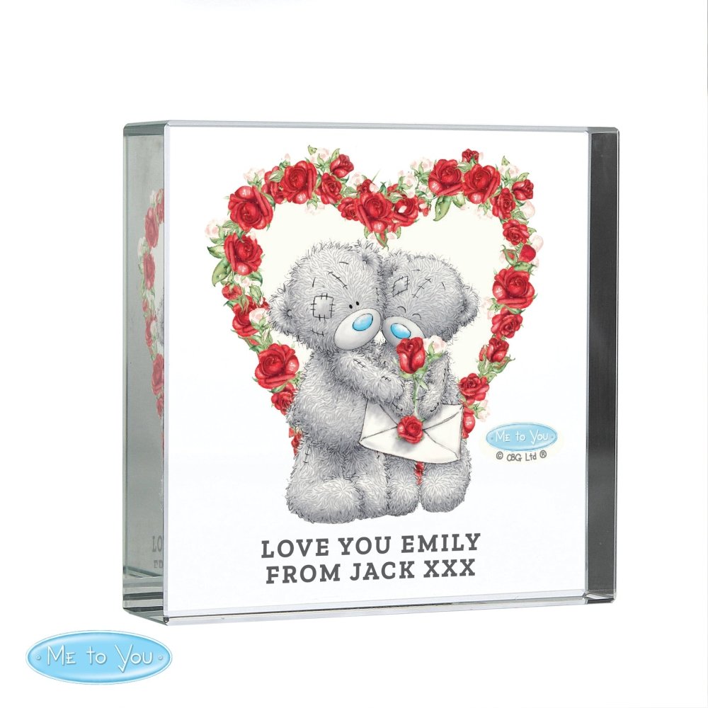 Personalised Me To You Rose Heart Crystal Token