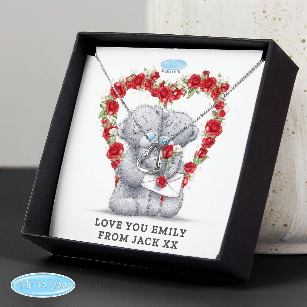 Personalised Me To You Roses Heart Necklace And Box