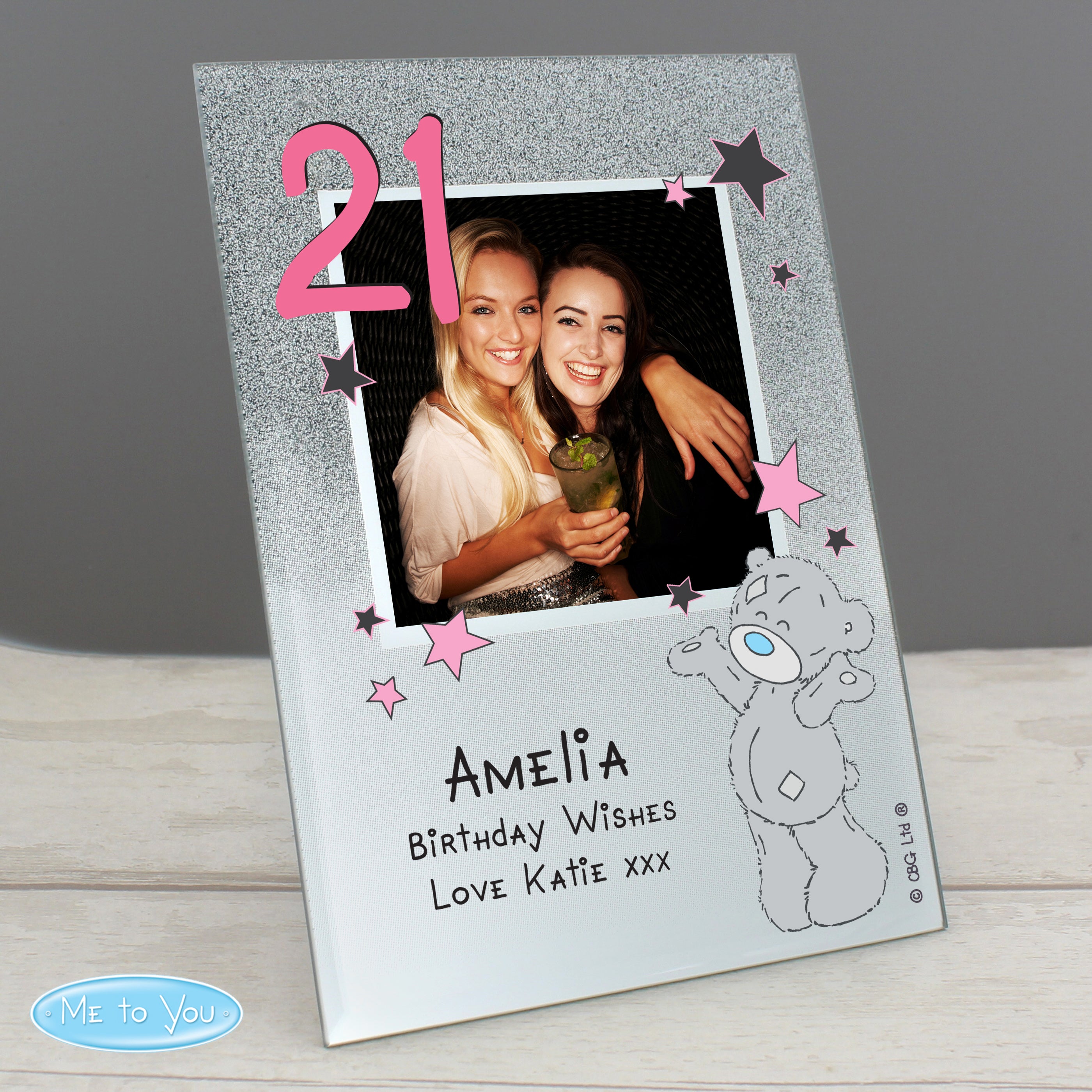 Personalised Me To You Sparkle & Shine 4x4 Inch Glitter Glass Photo Frame