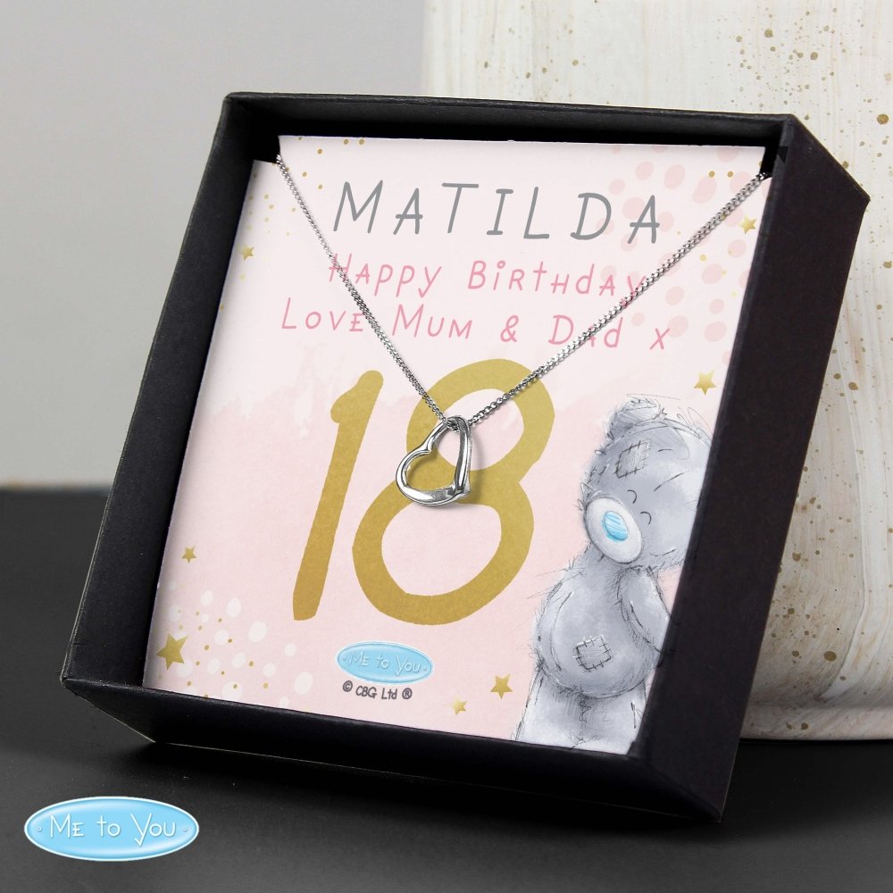 Personalised Me To You Sparkle & Shine Birthday Sentiment Silver Tone Necklace And Box